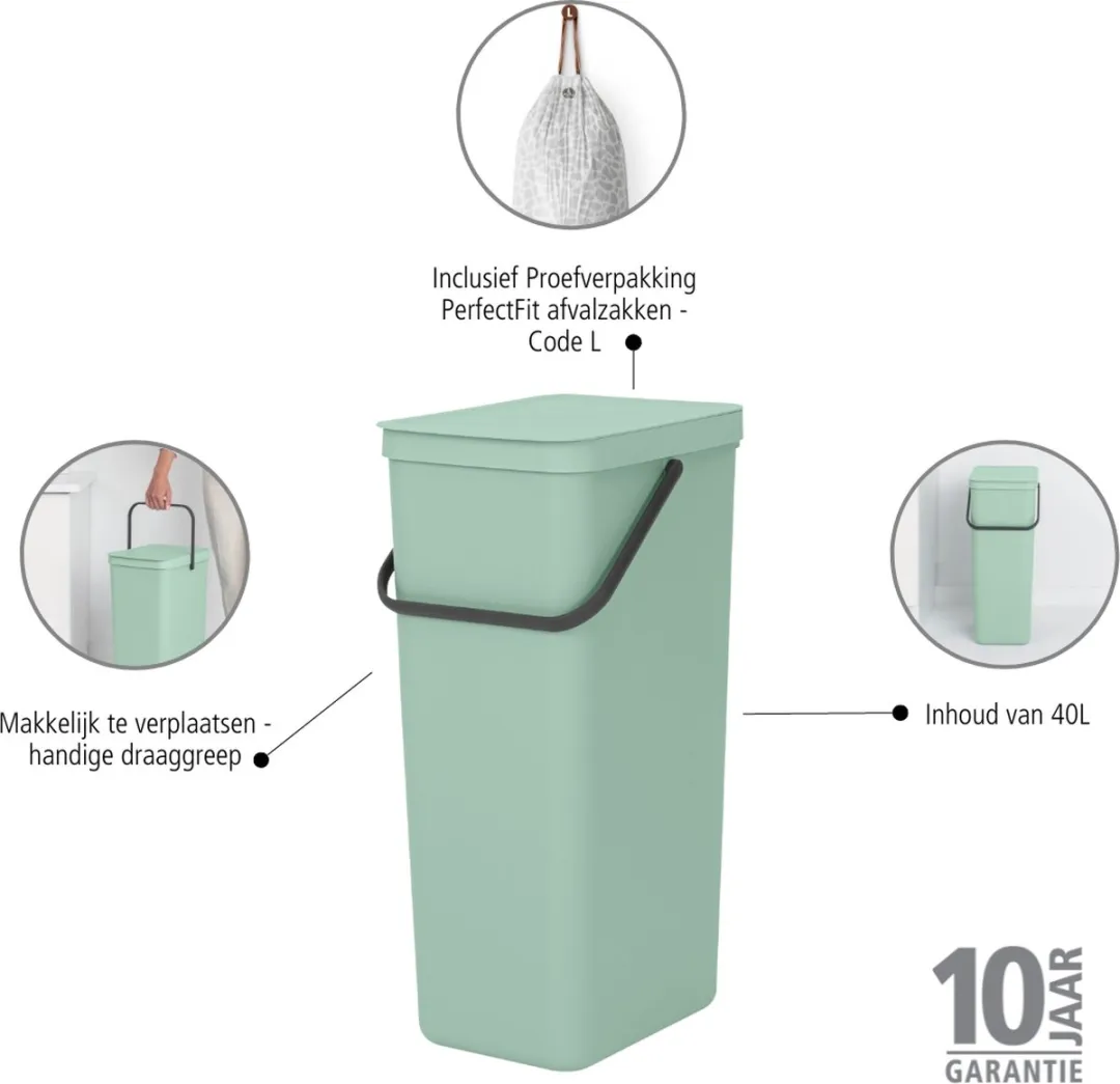 Brabantia Sort & Go Prullenbak 40L - Jade Green
