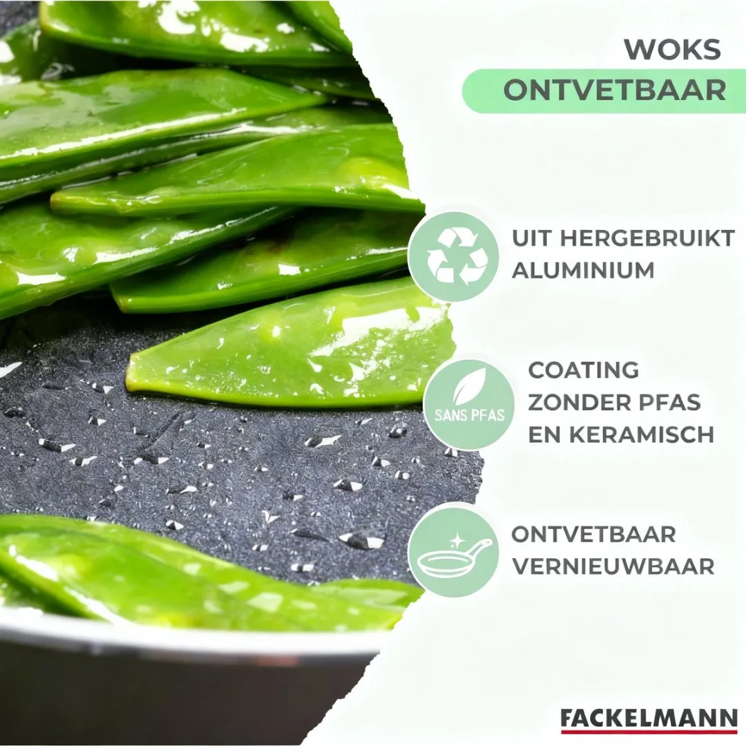 Fackelmann Wokset 20+28cm - PFAS-vrij - Zwart/Groen