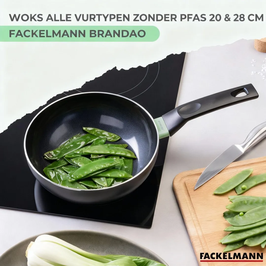 Fackelmann Wokset 20+28cm - PFAS-vrij - Zwart/Groen