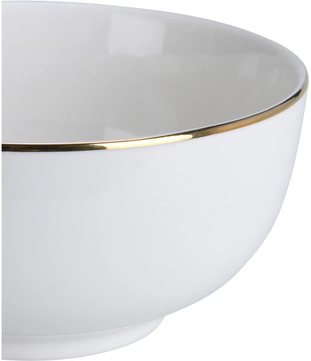 Excellent Houseware Kommetje D14x7cm - 2 Stuks - Wit met gouden rand