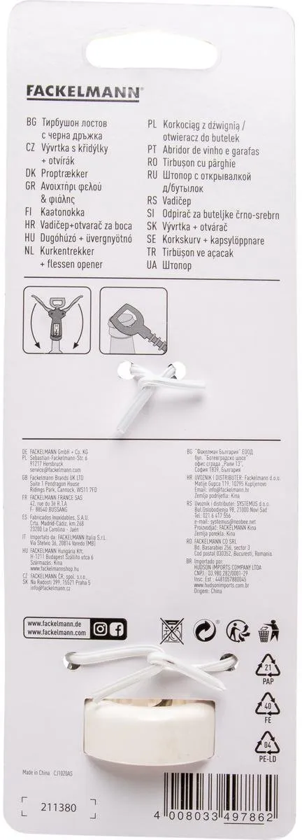 Fackelmann 49786 Hefboomkurkentrekker - Wit 16,5cm