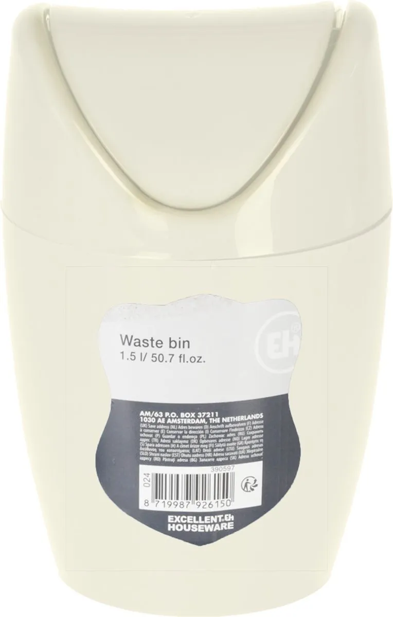 Excellent Houseware Mini Prullenbak Wit - 1,5L - 12x17cm