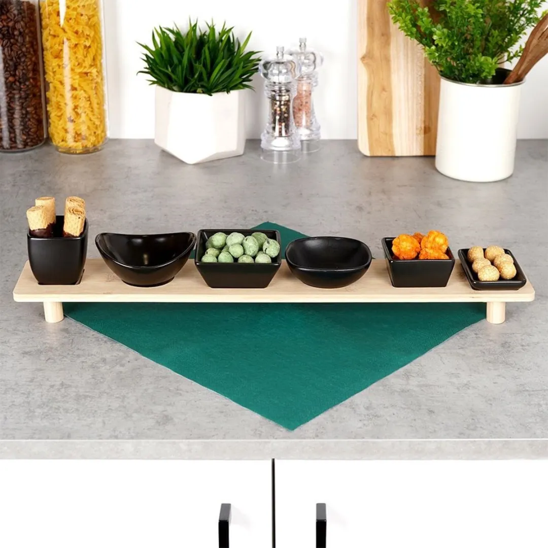 Excellent Houseware Serveerplank met 6 schaaltjes Hout 50x8cm - Multi - afbeelding 6 van 6