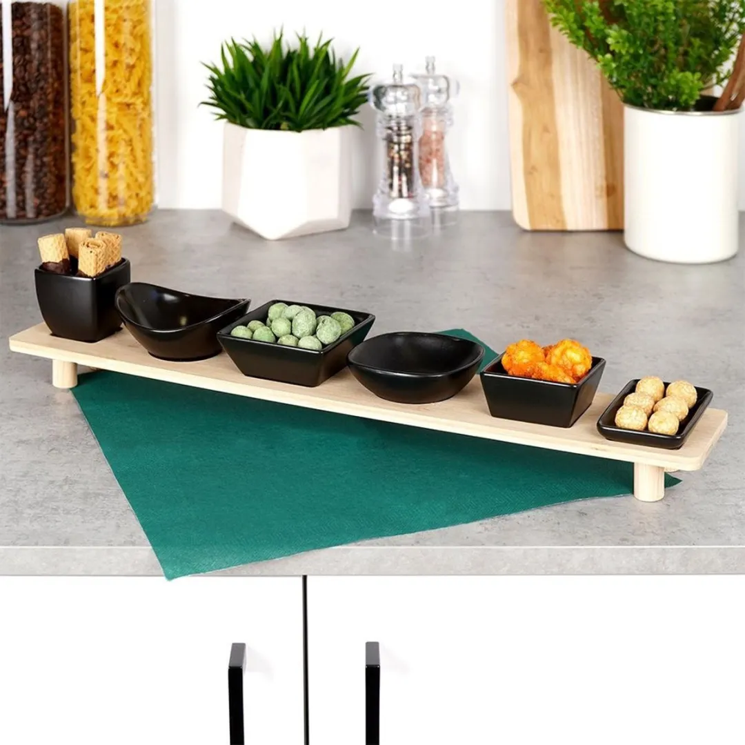 Excellent Houseware Serveerplank met 6 schaaltjes Hout 50x8cm - Multi