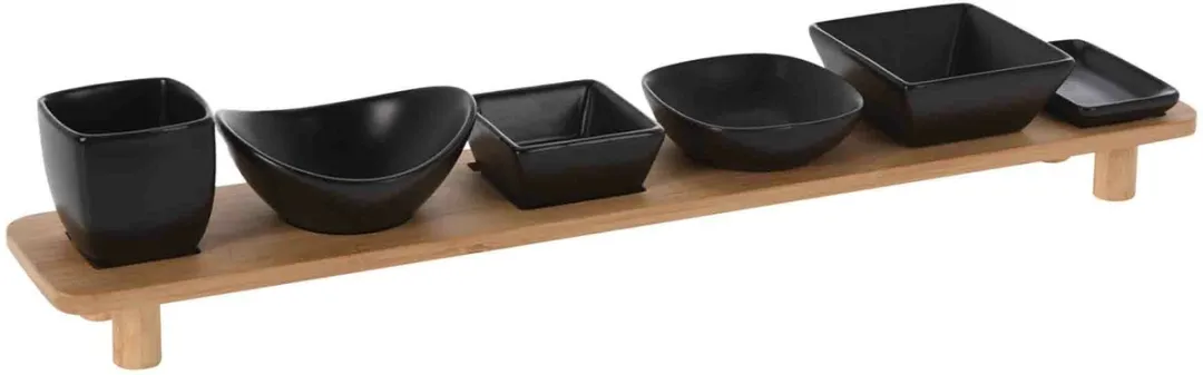 Excellent Houseware Serveerplank met 6 schaaltjes Hout 50x8cm