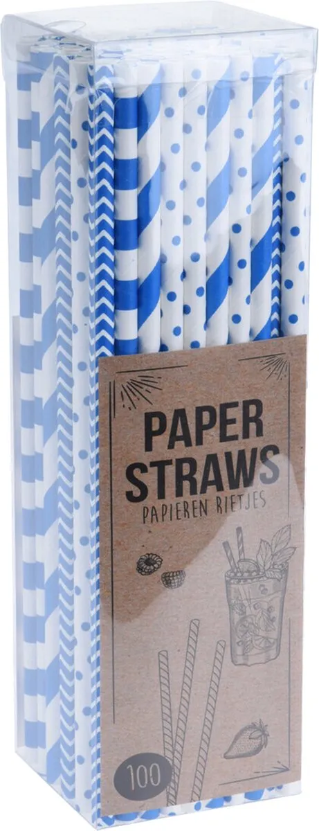 Excellent Houseware Papieren Drinkrietjes Blauw 100 Stuks
