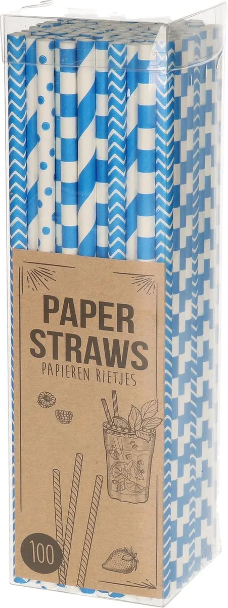 Excellent Houseware Papieren Drinkrietjes Blauw 100 Stuks