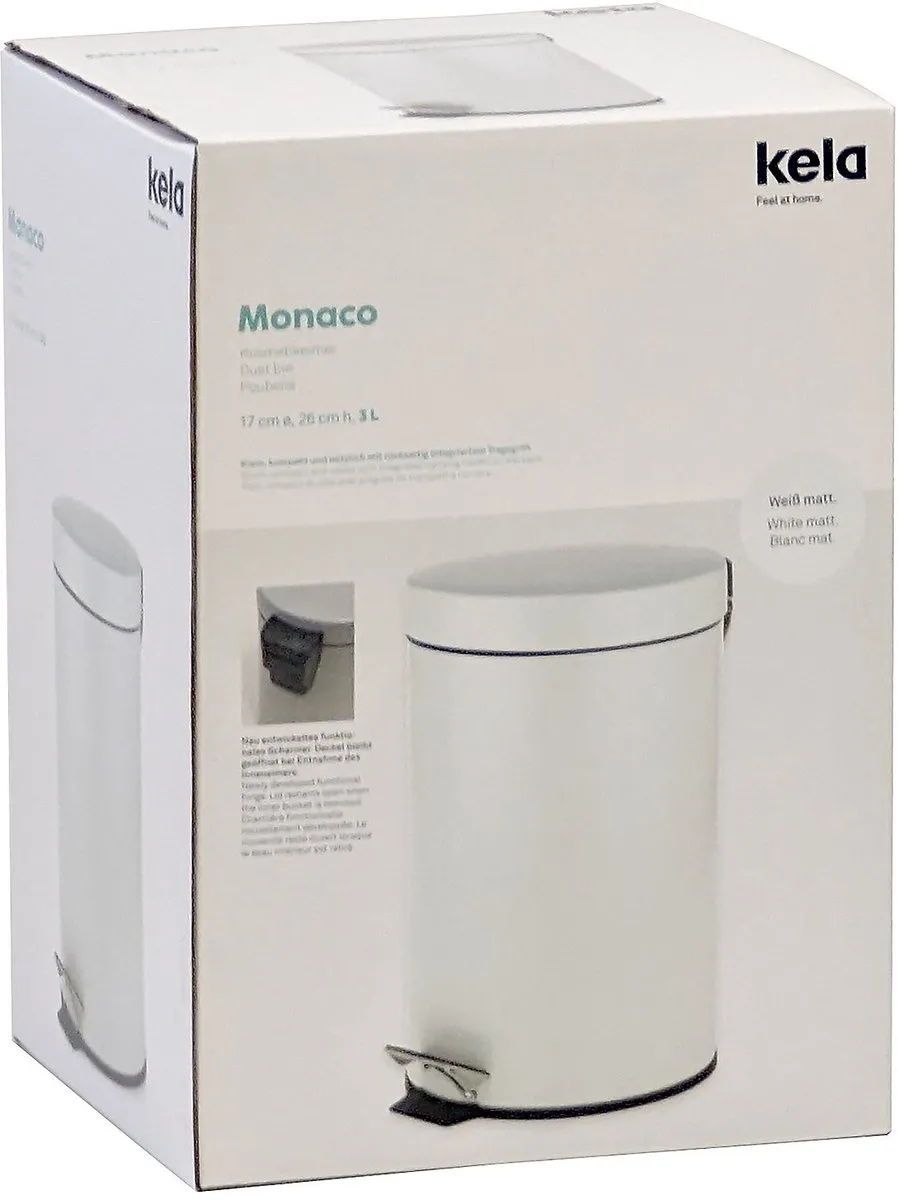Kela Monaco Pedaal Afvalemmer 3L - Wit