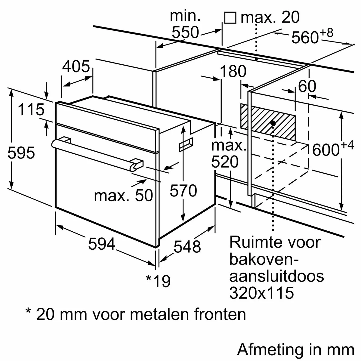 Bosch HBF011BA2 Inbouwoven 60x60cm - Zwart - 66L
