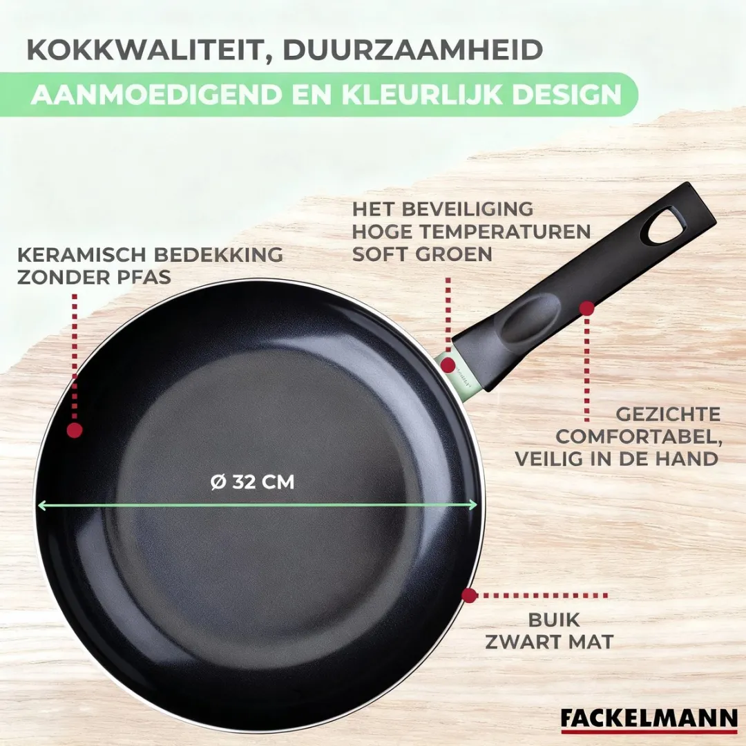Fackelmann Koekenpan 30cm - Inductie/Alle Bronnen - Zwart & Groen - afbeelding 6 van 6