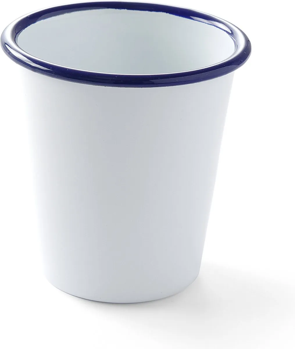 HENDI Stalen Beker 621332 - 400ml - Wit met blauwe rand