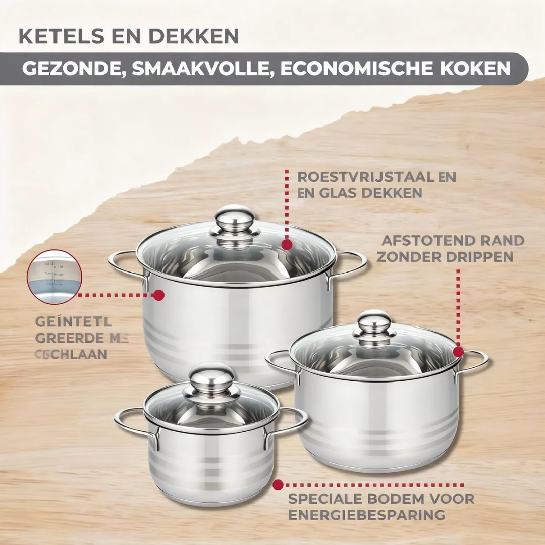 Fackelmann Genève Set 3 RVS Kookpotten & Pannen 16-28cm - 5 Stuks