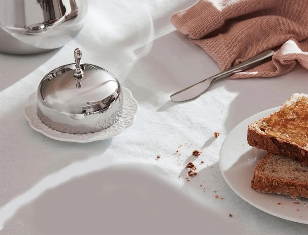 Alessi Dressed Botervloot met deksel - 4 Personen - Wit/RVS