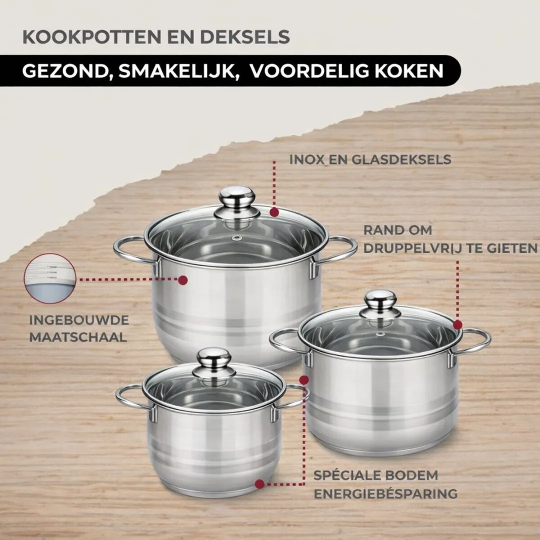 Fackelmann 9351550 Roestvrijstalen Kookset - 4 Pannen 16-28cm