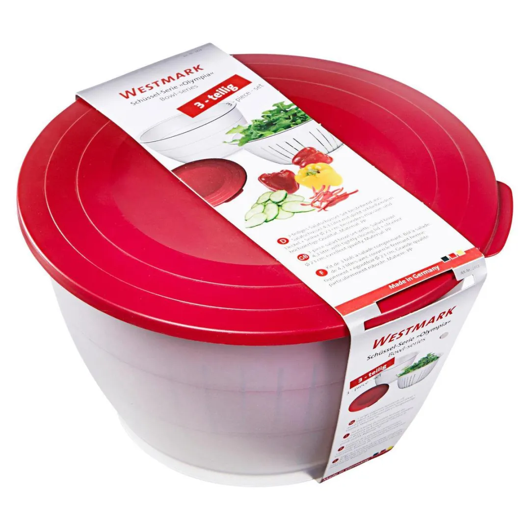 Westmark Olympia Salade Bowl Set 3-delig - 4,3L - Rood/Wit