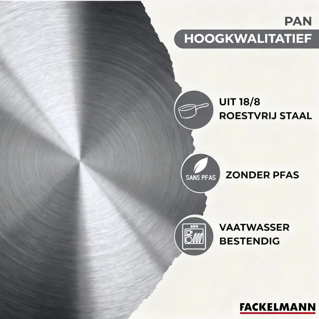 Fackelmann Set 3 Roestvrijstalen Pannen 20/24/28cm - Inductiegeschikt