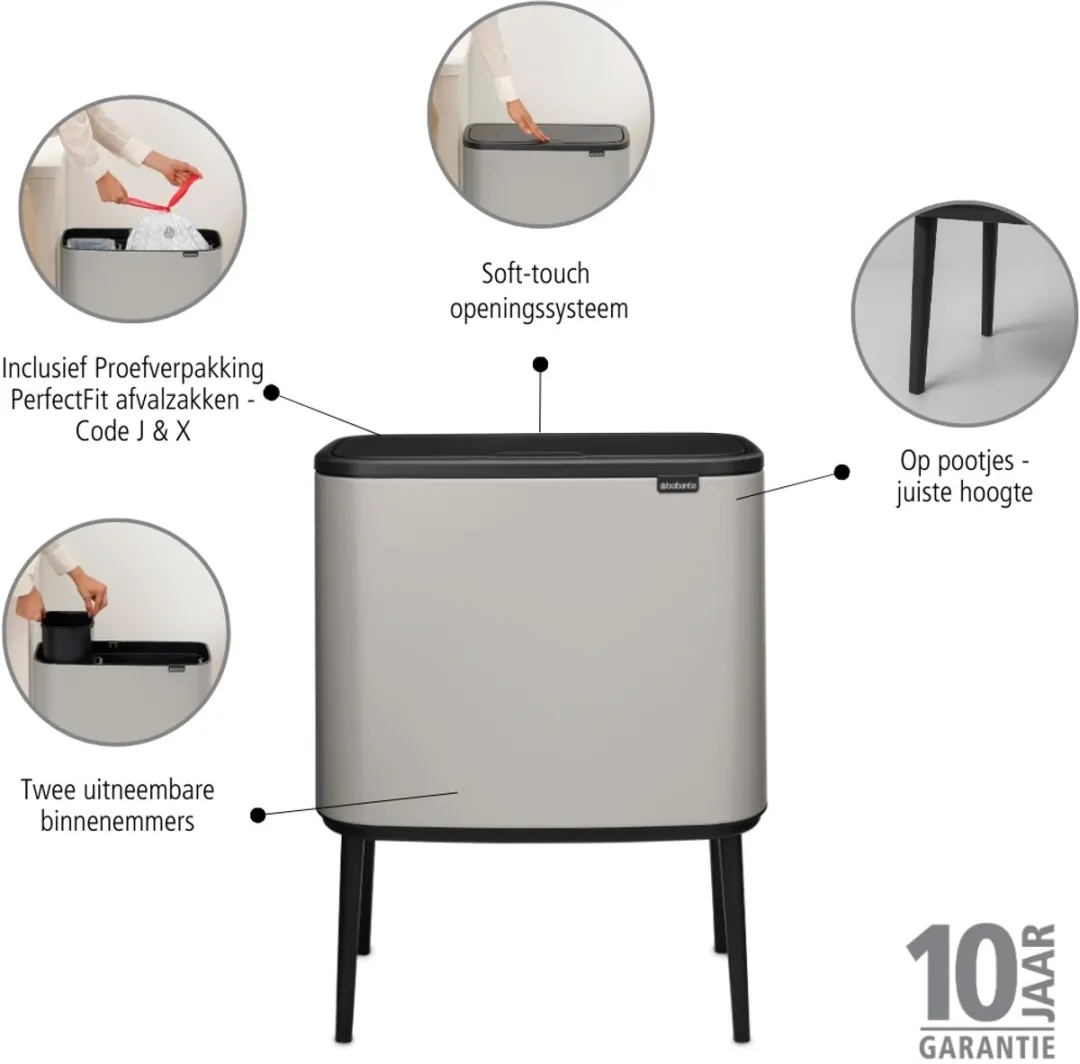 Brabantia Bo Touch Bin Prullenbak 255007 - 34L - 2 Vakken - Soft Grey - afbeelding 6 van 6