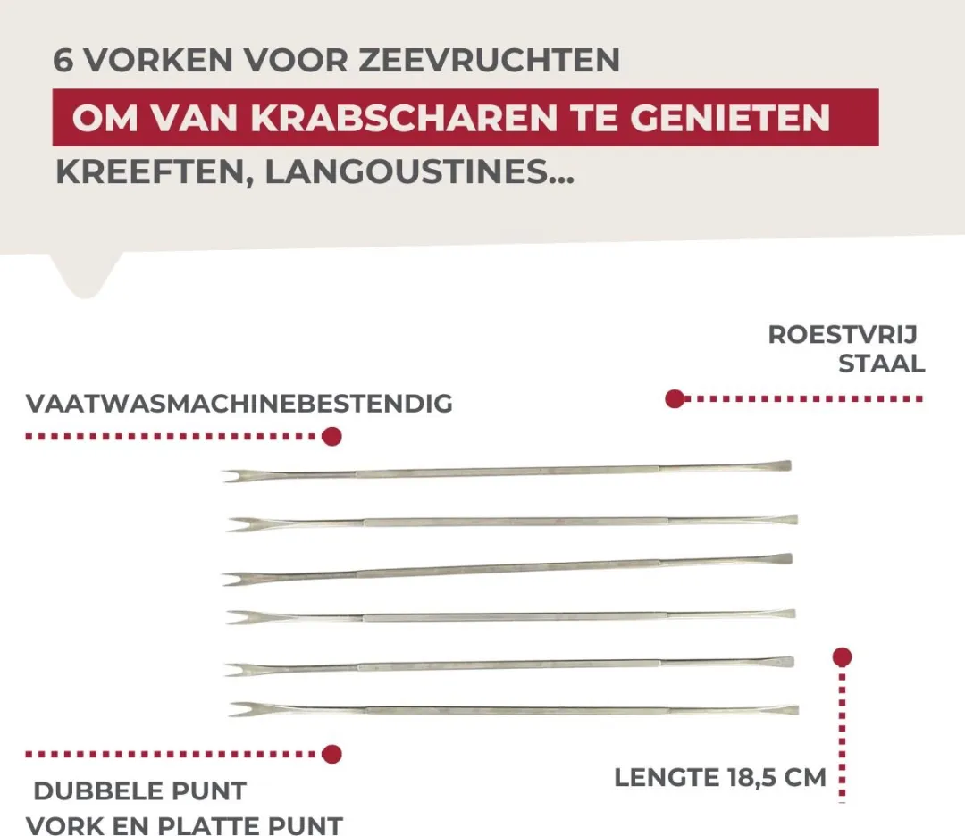 Fackelmann Schaaldiervorken Set 6-delig - 18,5 cm - Roestvrij staal