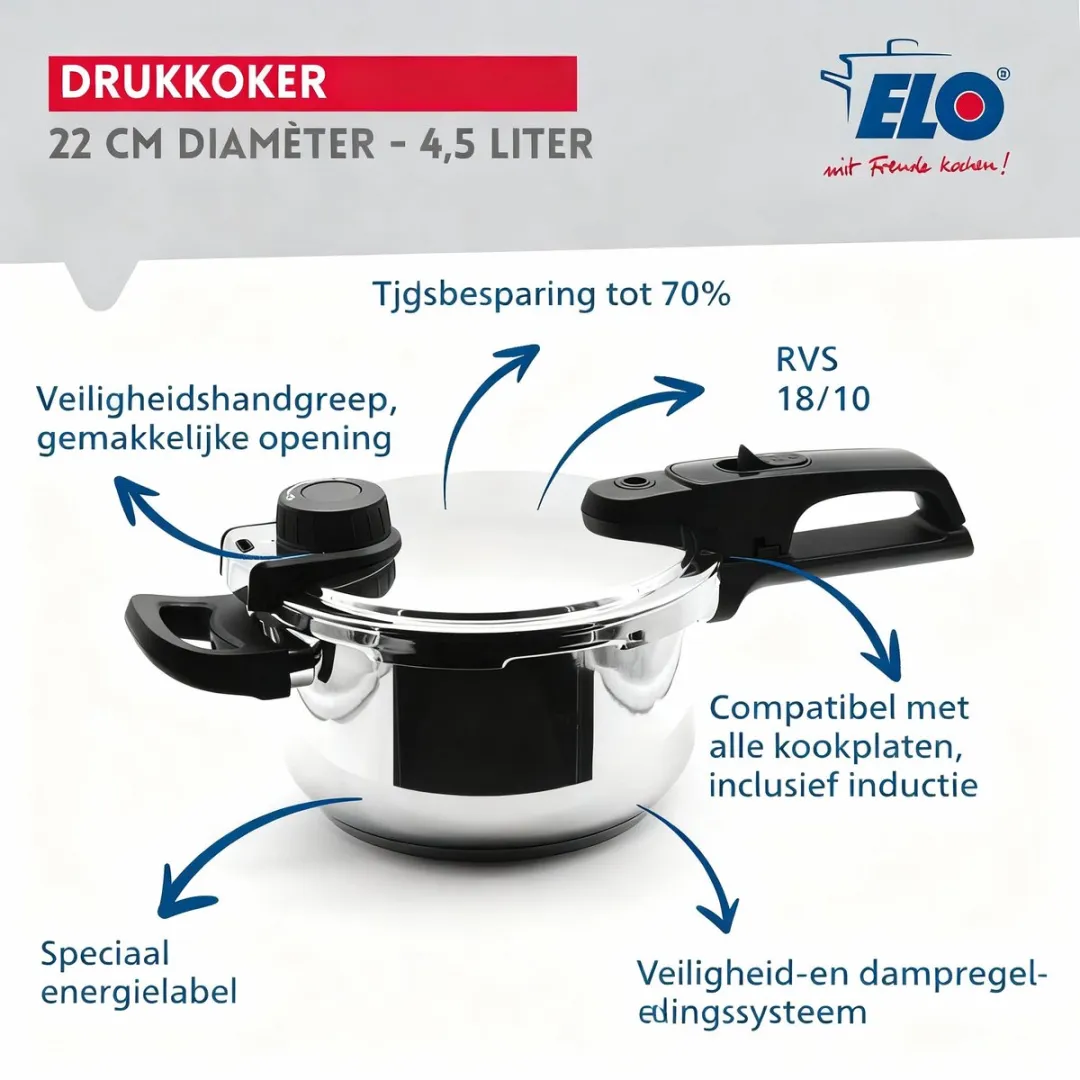 Fackelmann Elo 8862226 Stoomkoker - 22cm - Aluminiumgrijs