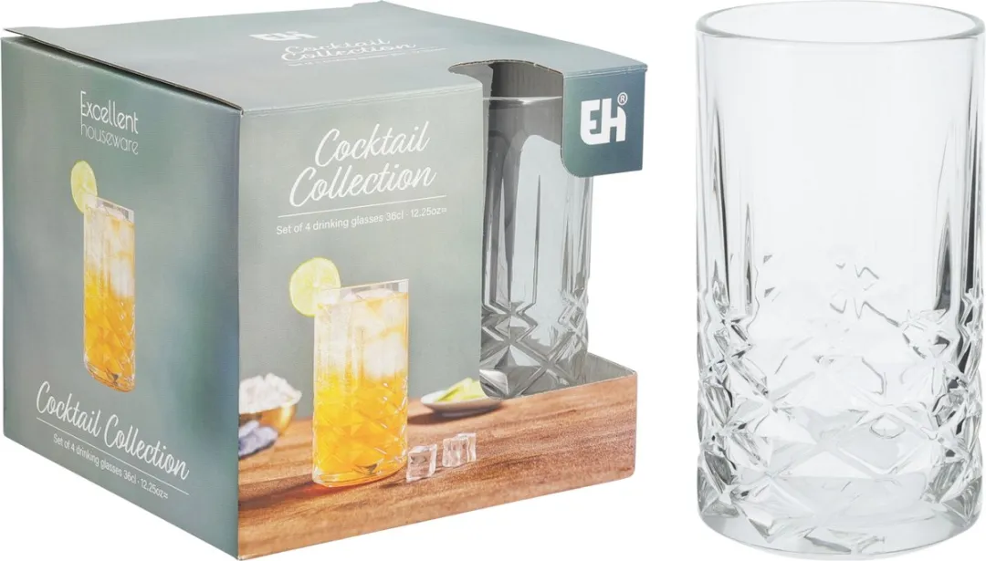 Excellent Houseware Drinkglazen CC7002030 - 4 Stuks 360ml - Transparant