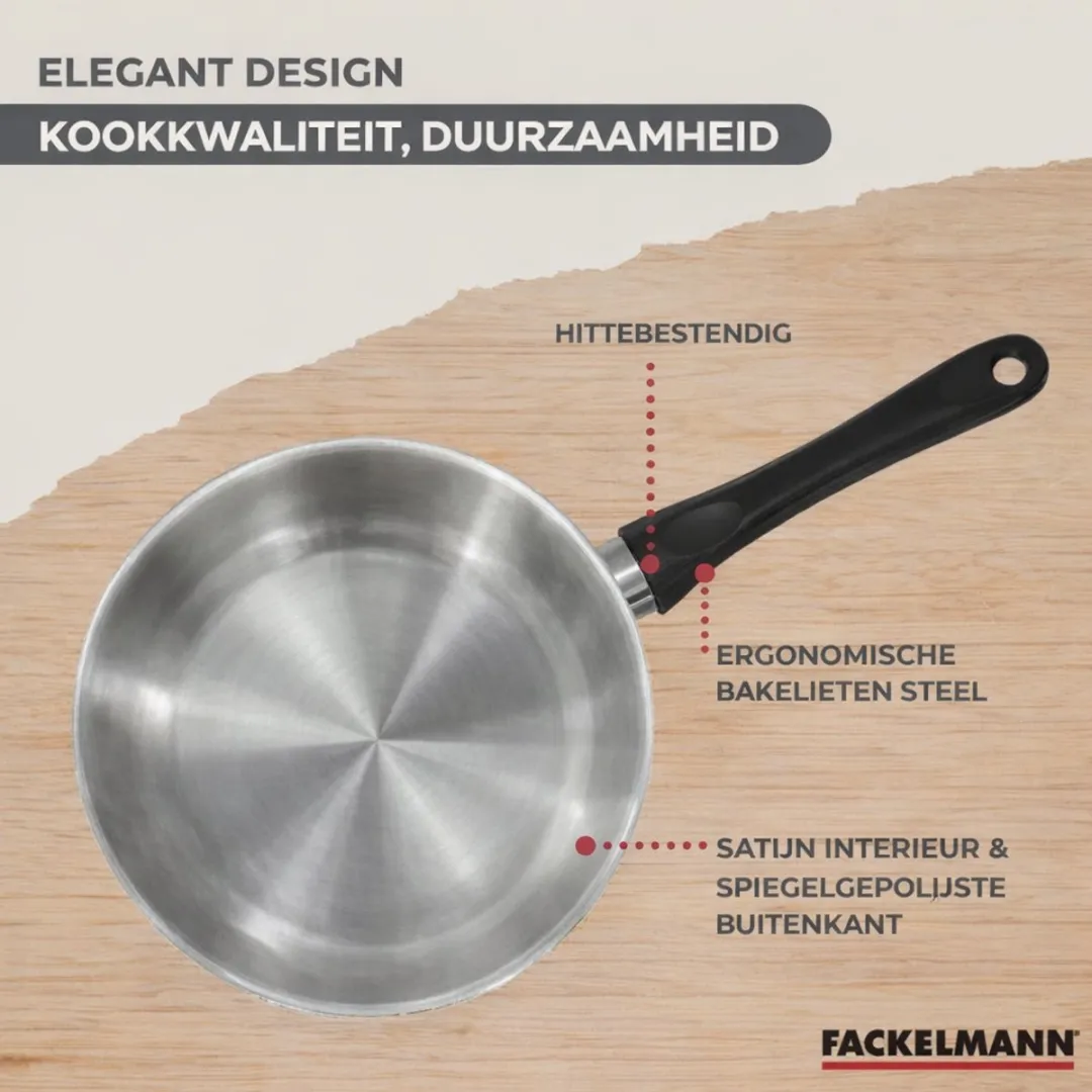 Fackelmann 9358950 Set Roestvrij Staal - 4 Pannen 16-28cm - 6 Keukengerei