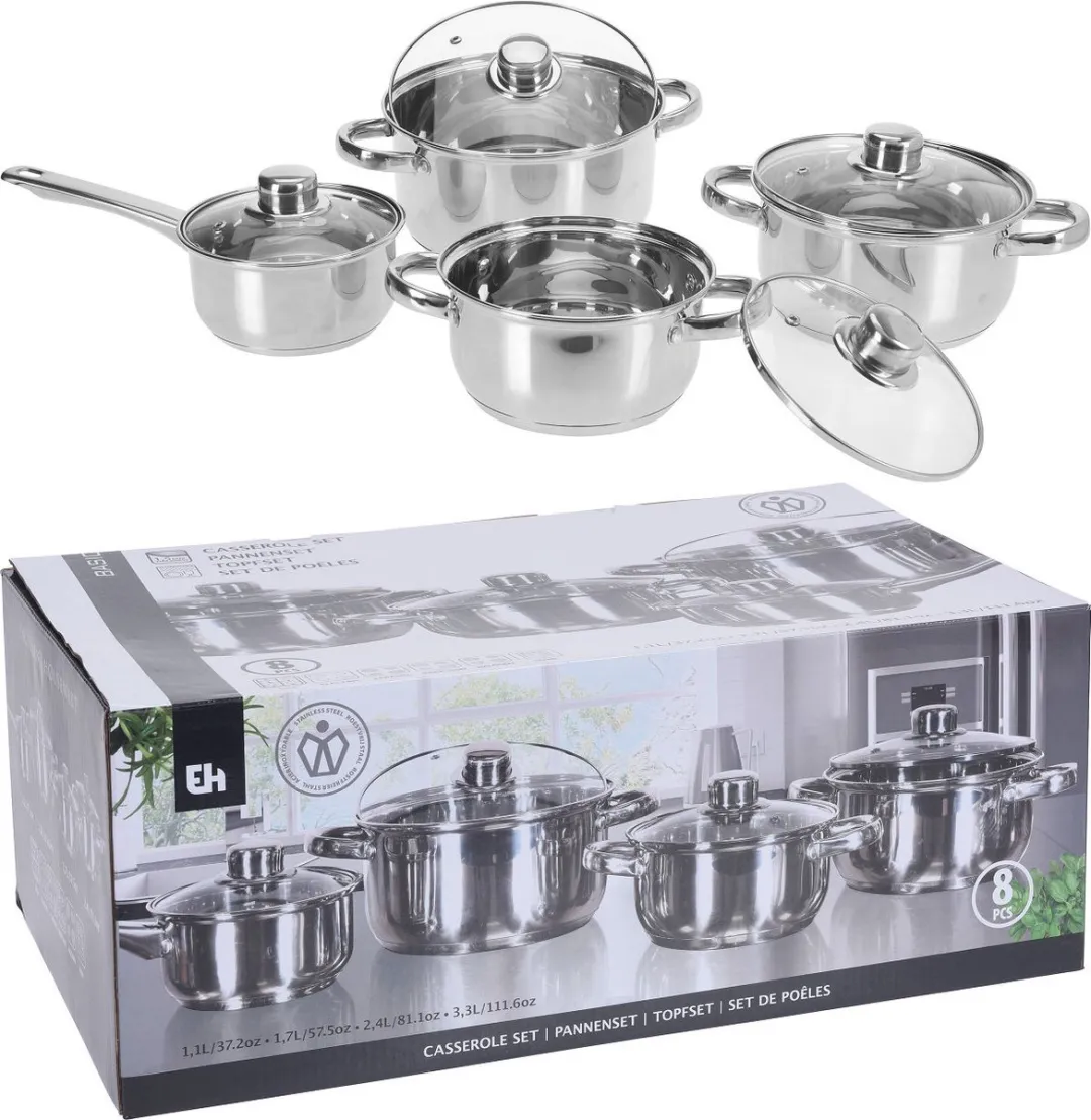 Excellent Houseware Pannenset RVS 8-delig CC3200010