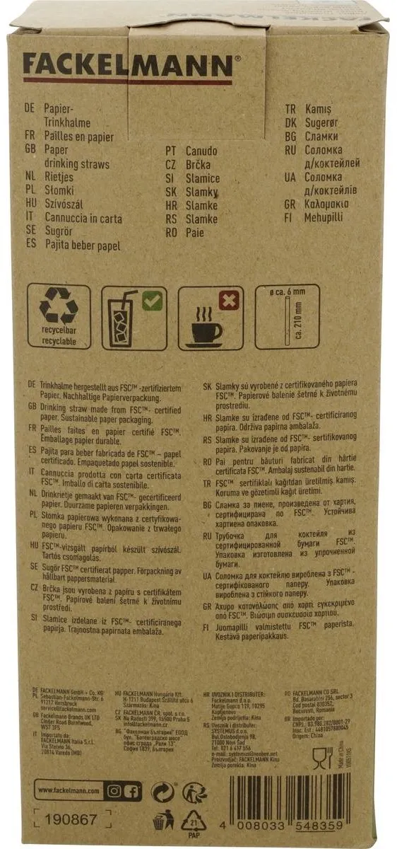 Fackelmann Papieren Rietjes 21cm - 500 Stuks - Bruin