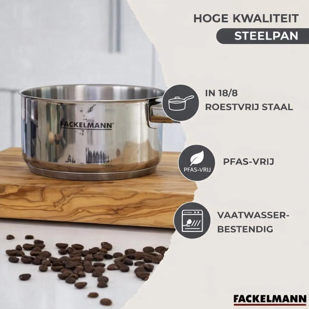Fackelmann Steelpan 12cm - Roestvrij staal - Zwart/Grijs