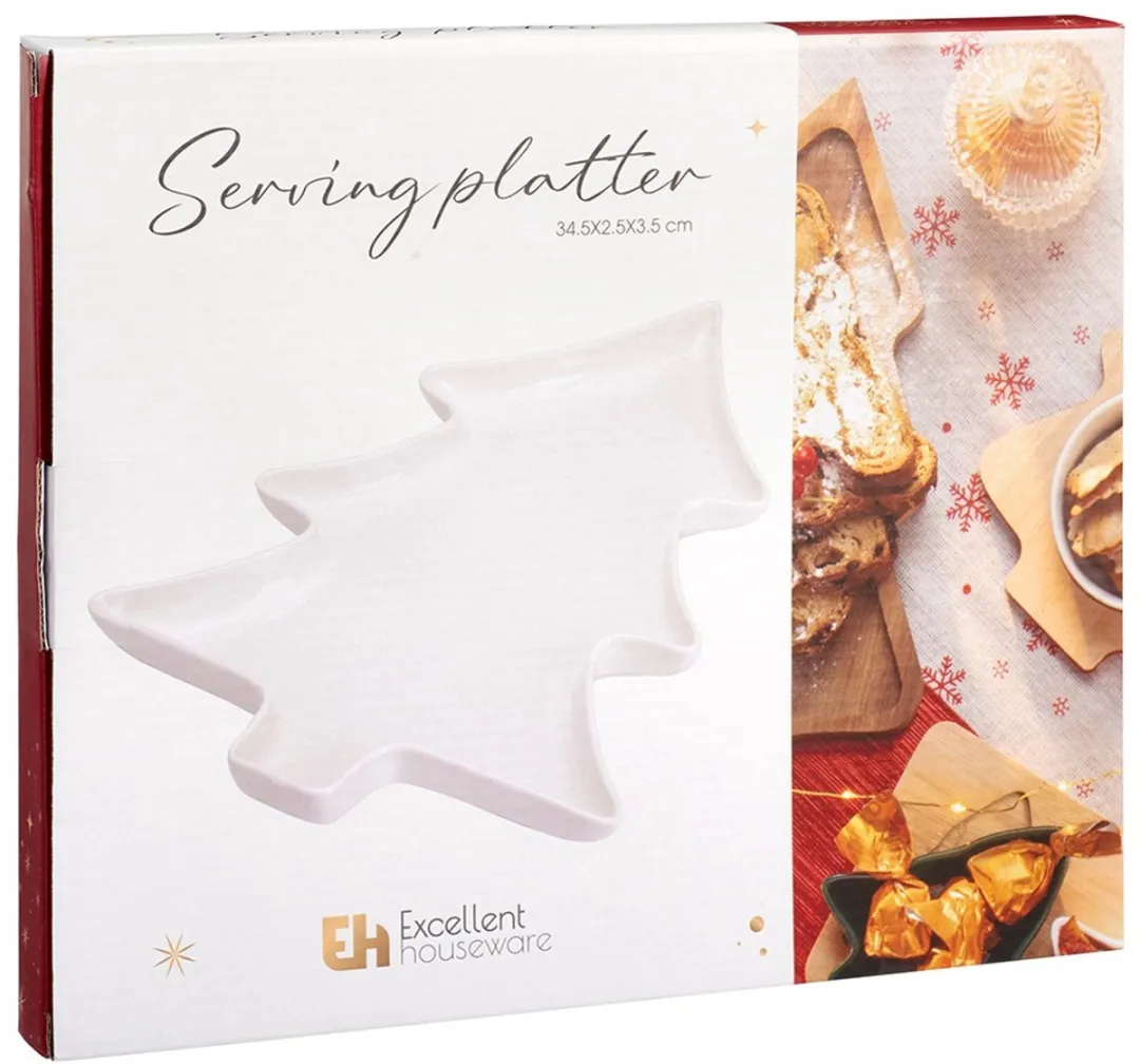Excellent Houseware Kerstboom Serveerbord Porselein Wit 35x26cm