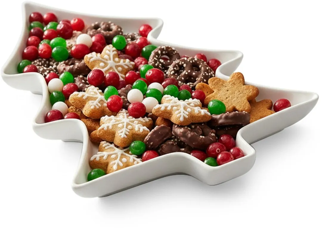 Excellent Houseware Kerstboom Serveerbord Porselein Wit 35x26cm