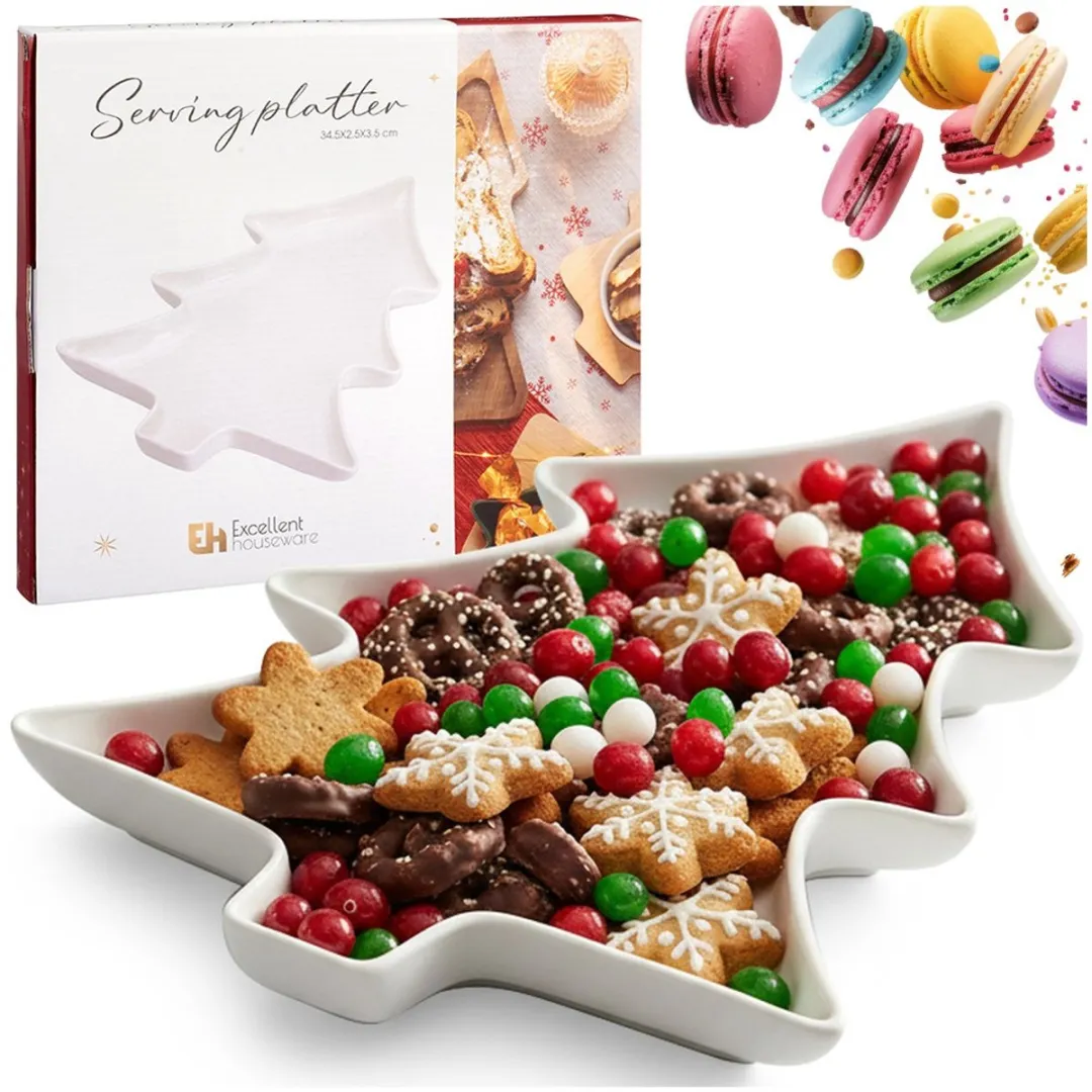 Excellent Houseware Kerstboom Serveerbord Porselein Wit 35x26cm