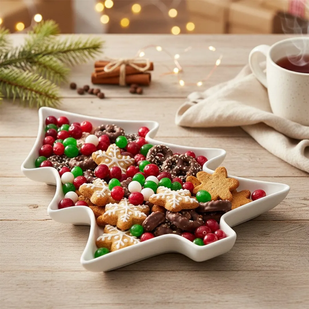 Excellent Houseware Kerstboom Serveerbord Porselein Wit 35x26cm