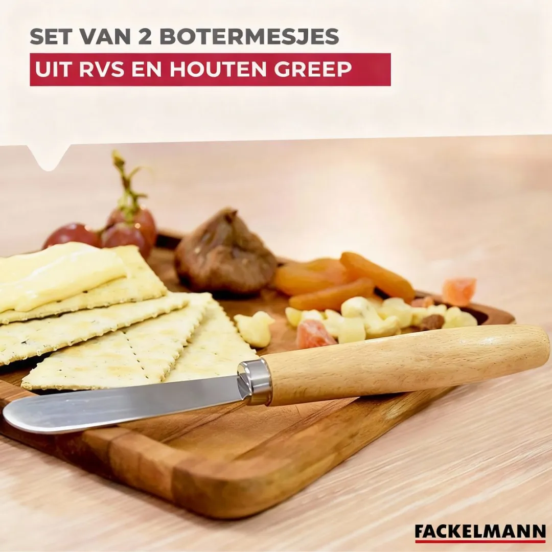 Fackelmann 40908 Botermessen Set - 2 Stuks - Hout & Roestvrij Staal