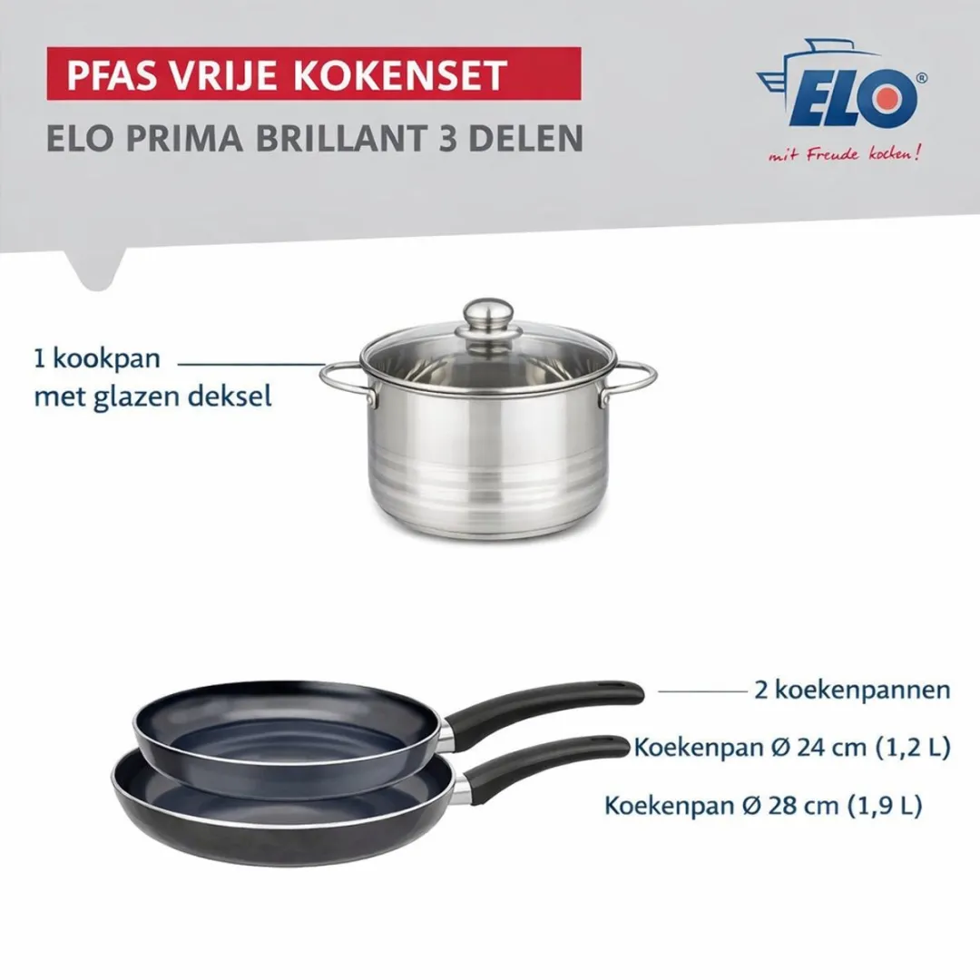 Fackelmann Elo 9731050 Keukengerei Set - 3-delig 24/28cm + 12cm - Roestvrij staal