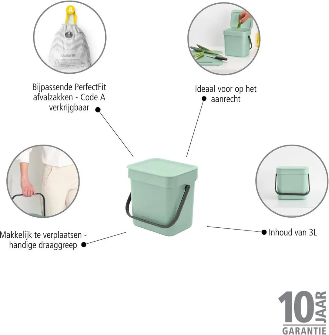 Brabantia Sort & Go Afvalbakje 3L - Jade Green