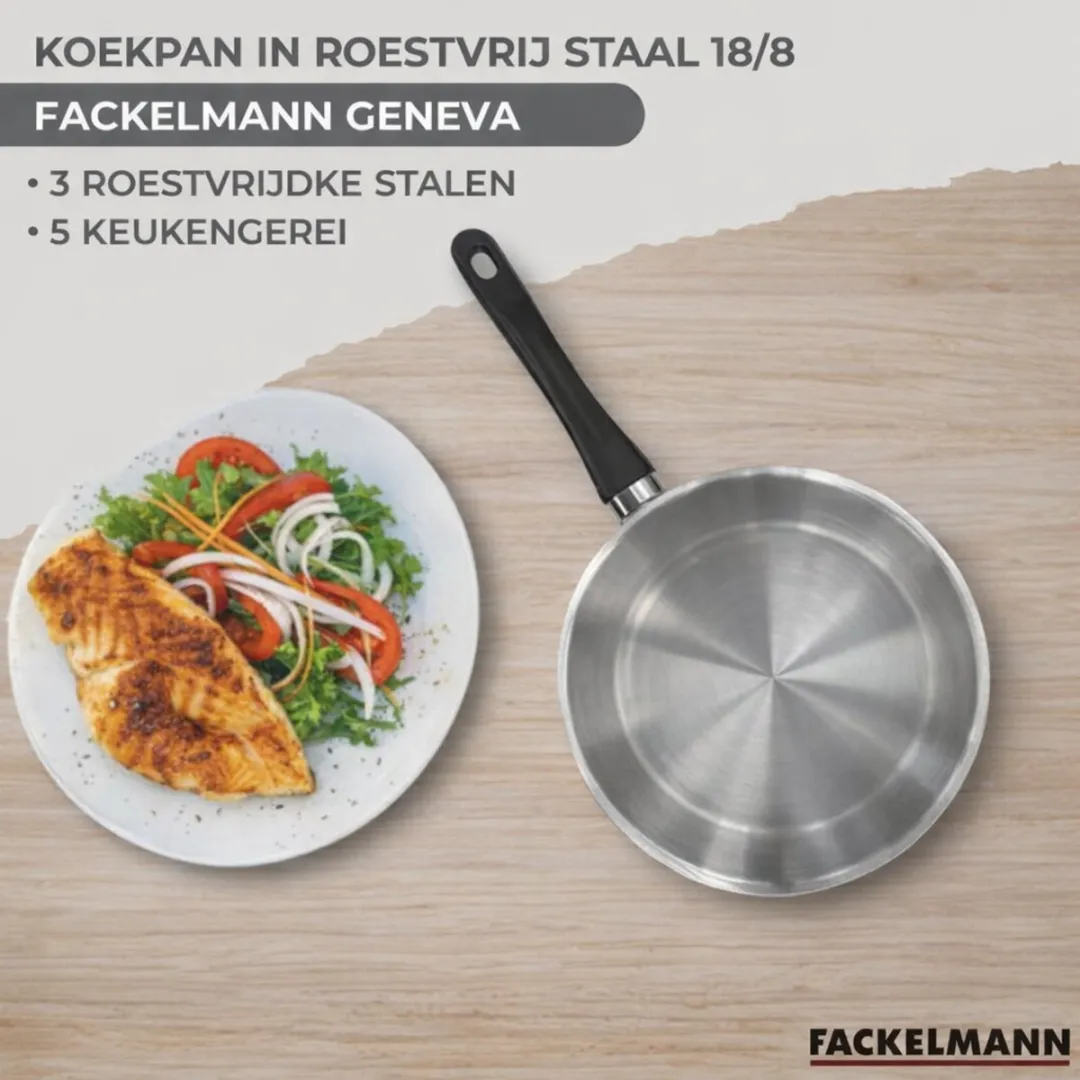 Fackelmann Genève Set Kookpannen 16/20/24cm + 20cm Pan - Roestvrij staal/Zwart