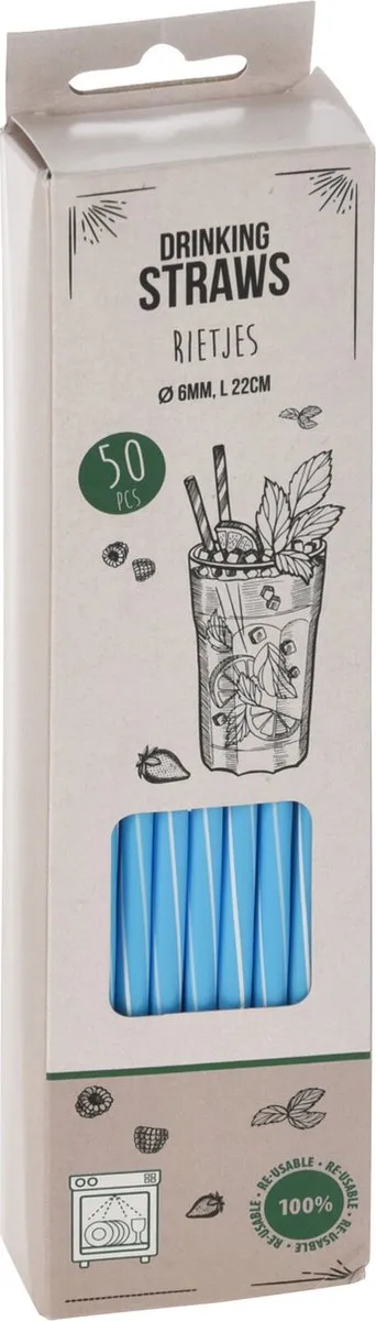 Excellent Houseware Herbruikbare Rietjes 50 Stuks - Blauw/Wit