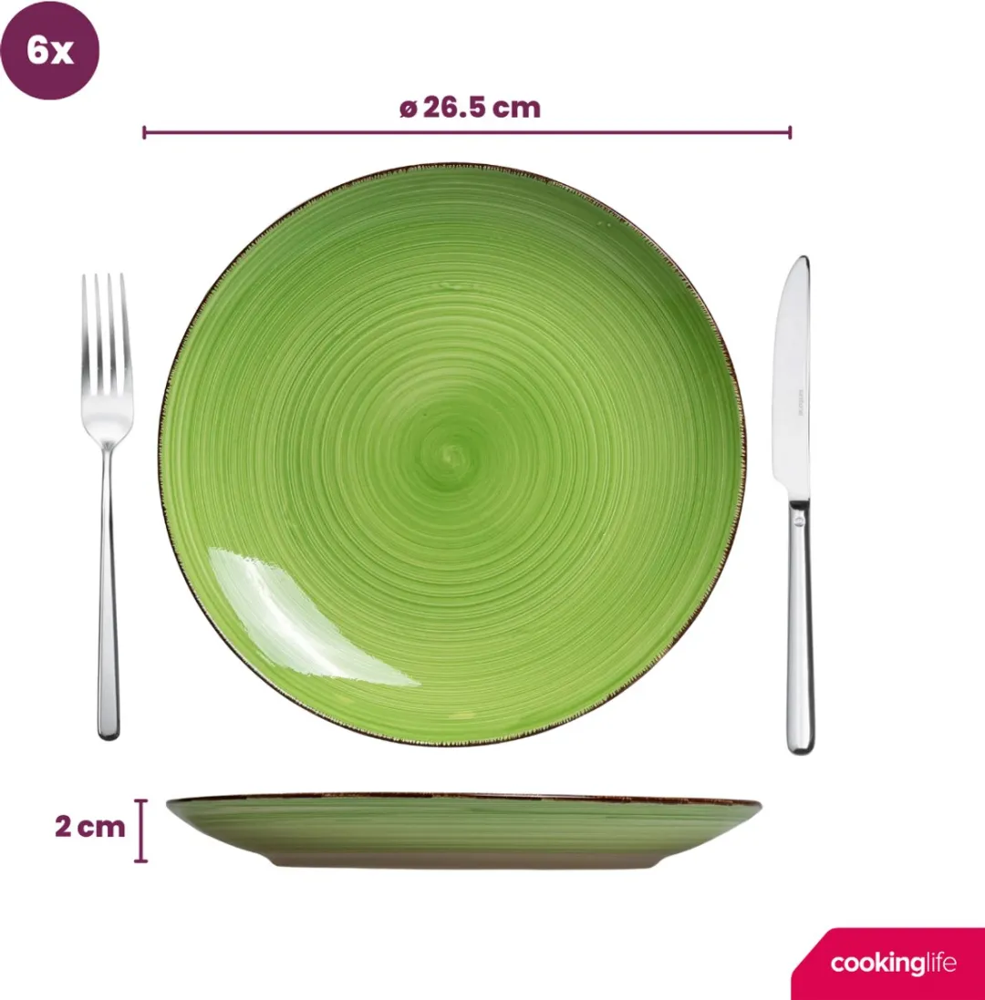 Cookinglife Delice Dinerborden - 6 Stuks Ø26.5cm Groen