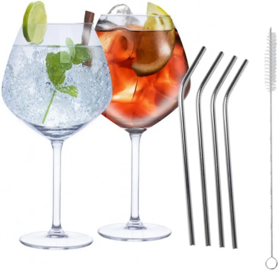 Alpina Gin Tonic Set 4x Glazen + 4x RVS Rietjes