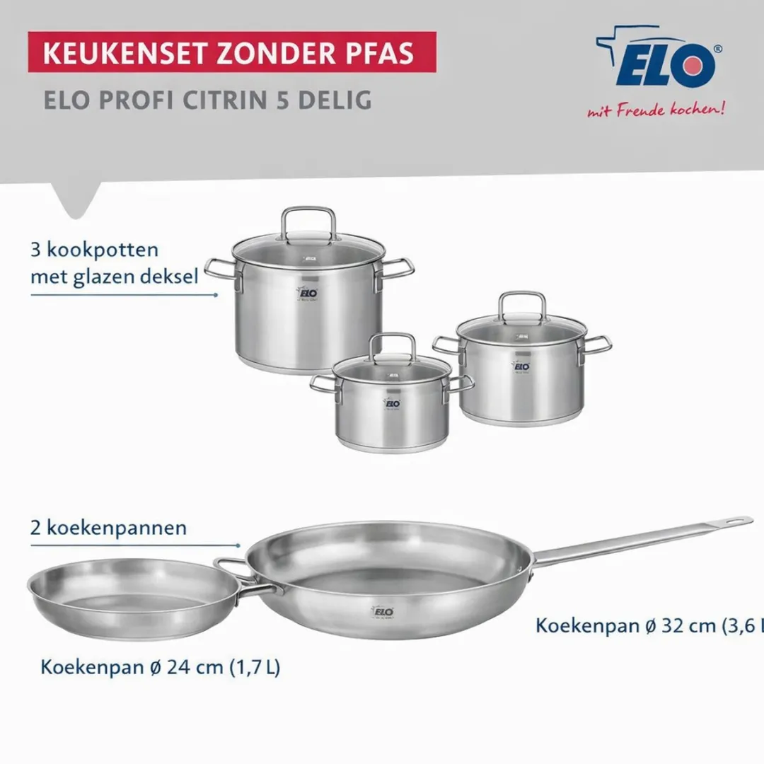 Fackelmann Elo Profi Keukenset 5-delig - 24/32cm + 12/20/26cm - Inductie - Roestvrij staal