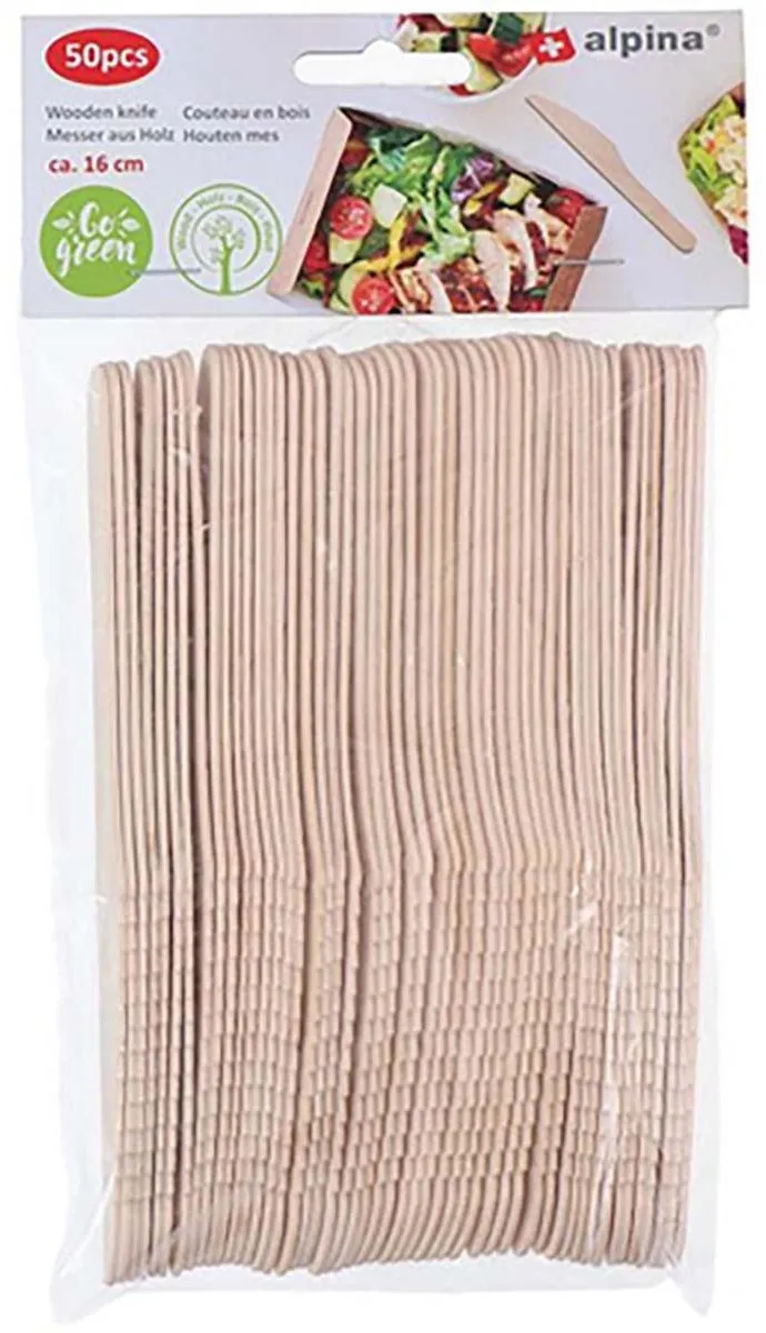 Alpina Houten eetmessen - 16 cm - Set van 50 stuks - Perfect voor barbecues