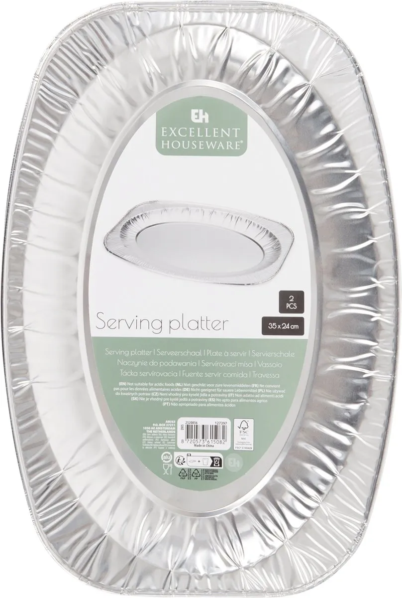 Excellent Houseware - Serveerschaal - Aluminium - Feestschaal-Kerst-Gourmetschaal-Vleesschaal-Saladeschaal-2 stuks - 35 x 24 cm