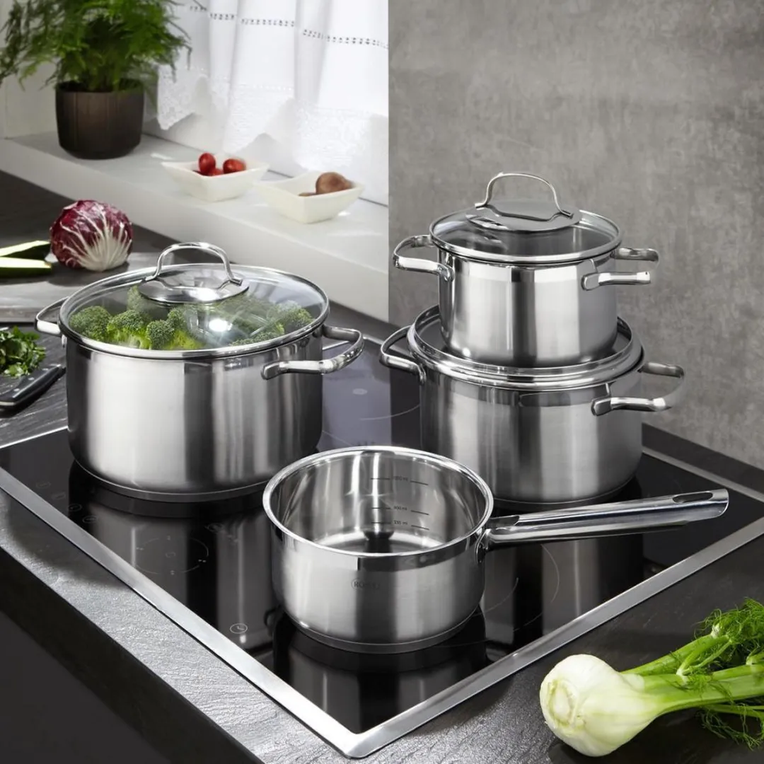 Rösle Pannenset Elegance 5-delig - RVS met glazen deksels - Inductiegeschikt
