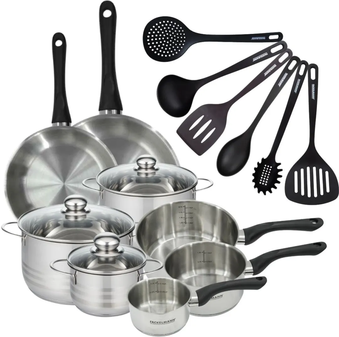 Fackelmann 9358150B88 Keukenset - 2 Pannen + 3 Steelpannen + 3 Braadpannen - Roestvrij staal