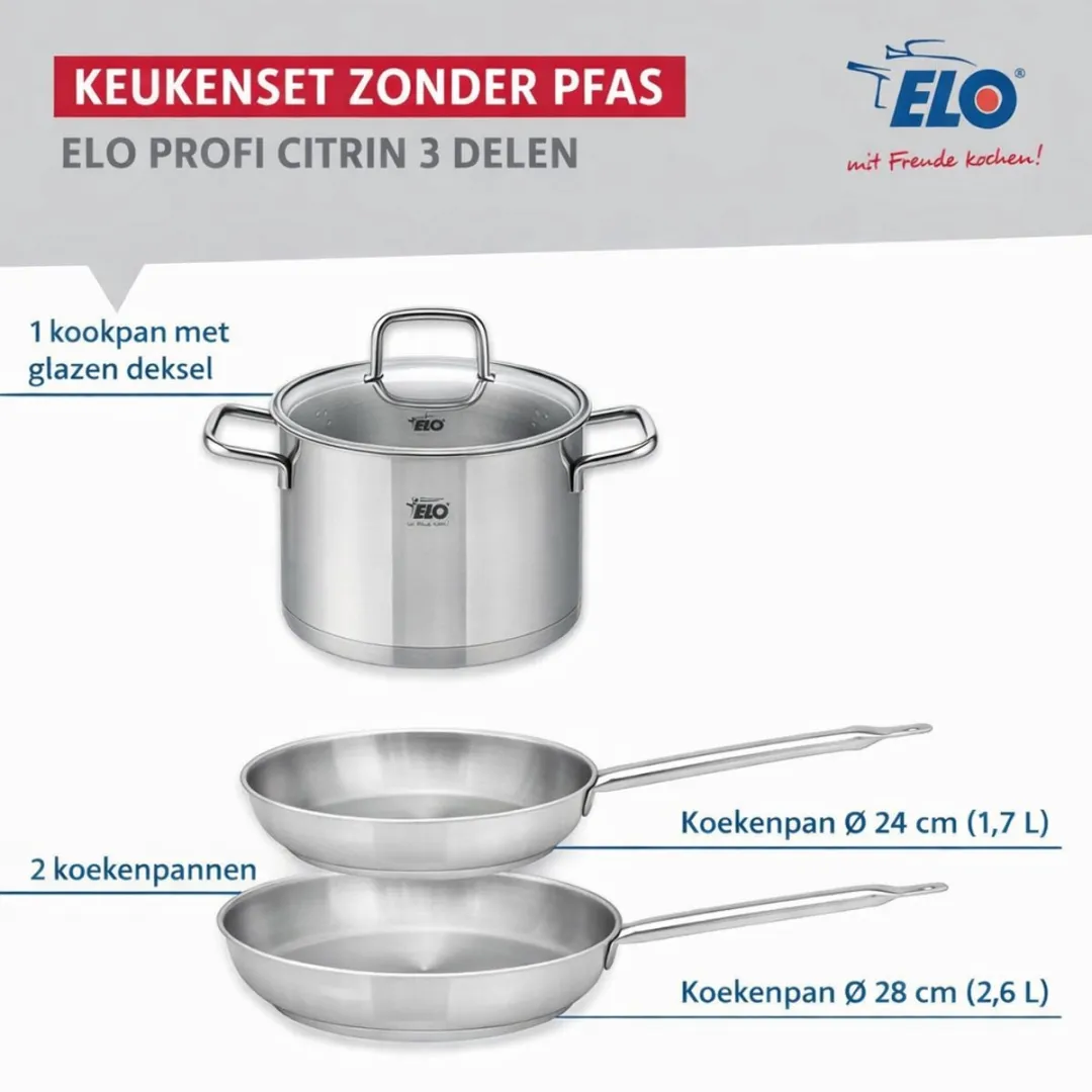 Fackelmann Elo Profi Keukengerei Set 3-delig - 24/28cm + 16cm - Roestvrij staal