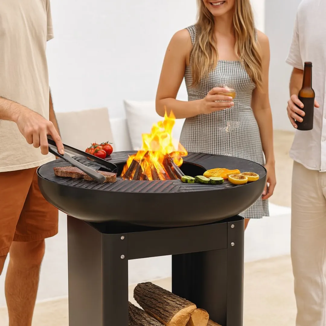 Alpina 3-in-1 Vuurkorf & Grillplaat 61x90cm - Teppanyaki Plancha - Zwart