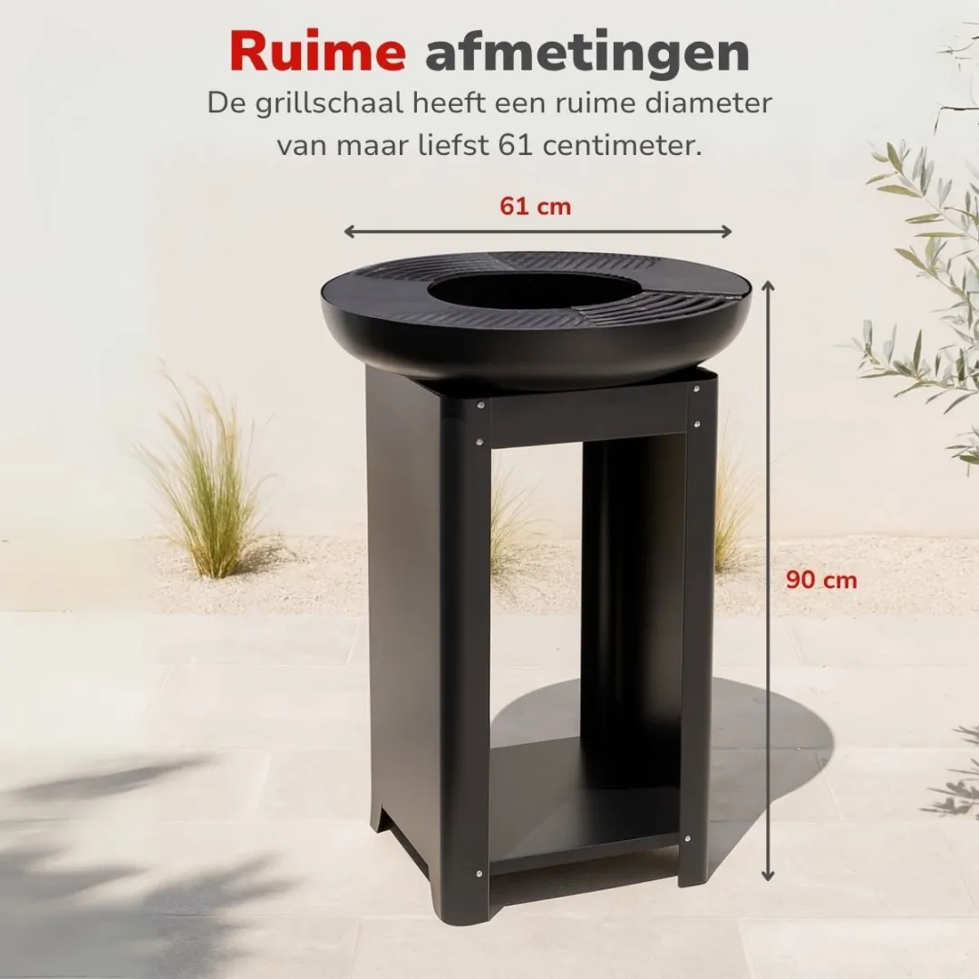 Alpina 3-in-1 Vuurkorf & Grillplaat 61x90cm - Teppanyaki Plancha - Zwart - afbeelding 6 van 6