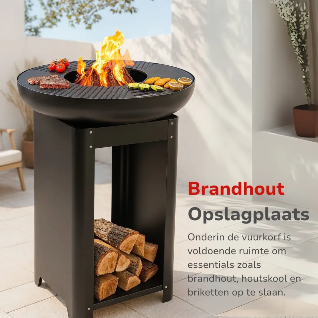 Alpina 3-in-1 Vuurkorf & Grillplaat 61x90cm - Teppanyaki Plancha - Zwart
