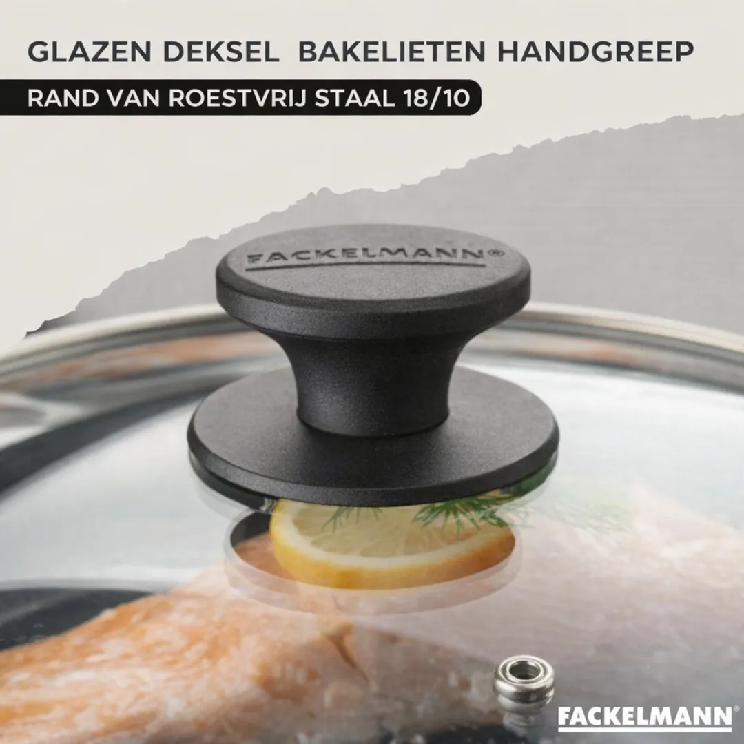 Fackelmann Genève Set RVS Kookpotten & Pannen 16/20/24cm - 5 Stuks - Zwart - afbeelding 6 van 6