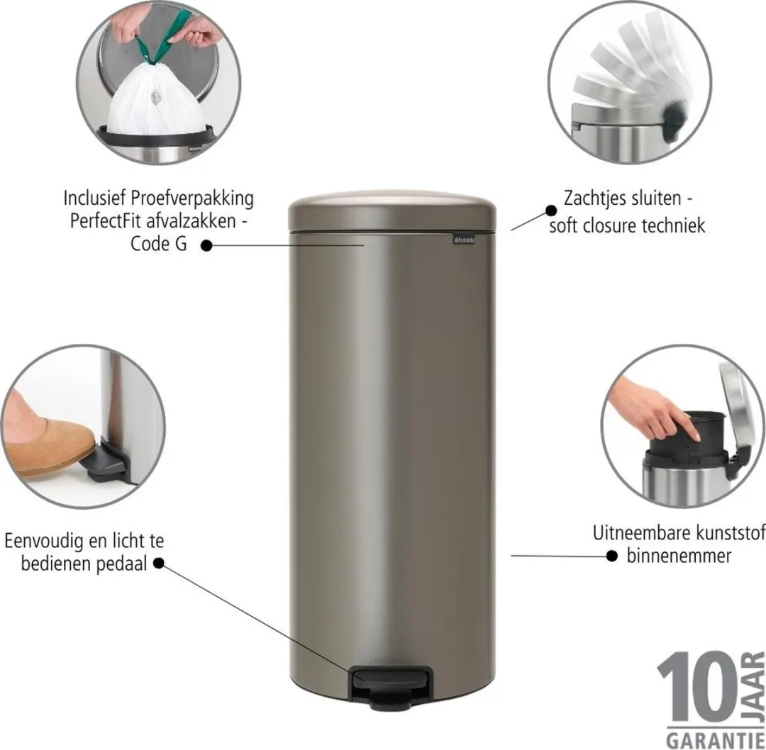 Brabantia NewIcon Prullenbak 30L - Platinum - afbeelding 6 van 6